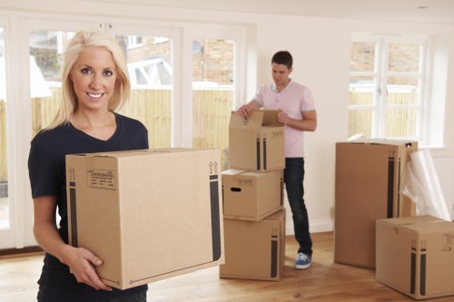 Office relocation planning in Epsom with boxed equipment and workspace preparation