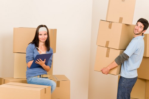 Commercial furniture and equipment being packed for an Epsom office move